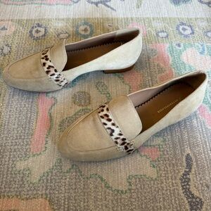 Beige Leopard Accent Loafers